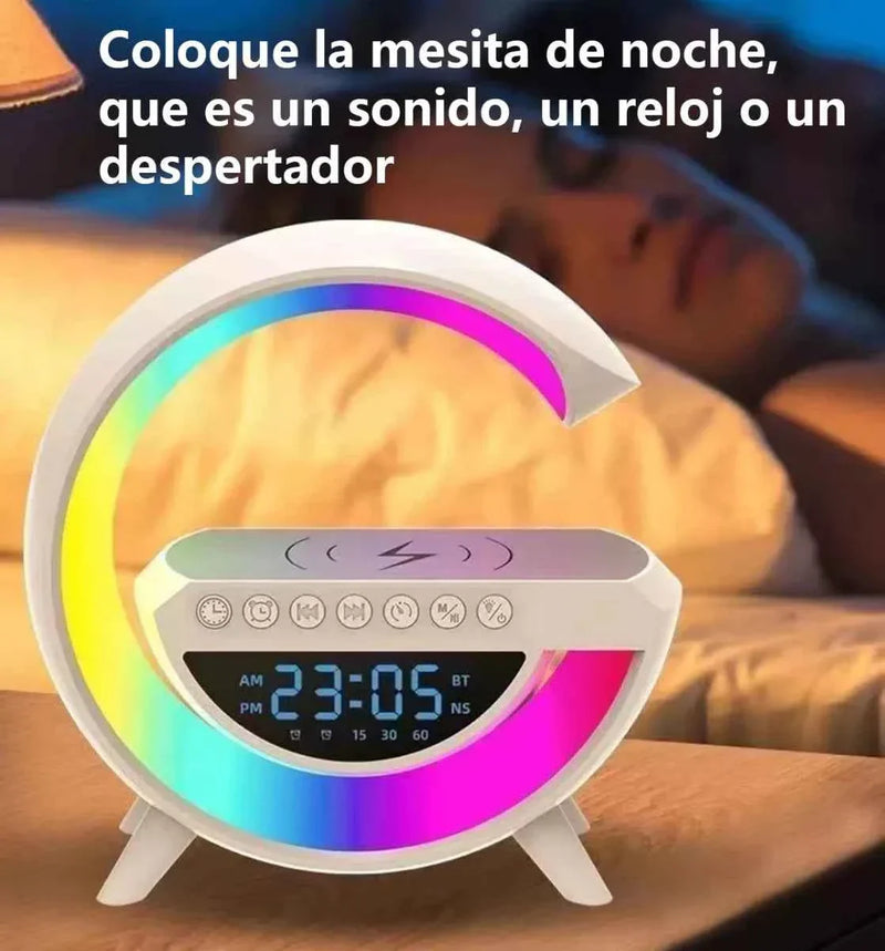 Altavoz Bluetooth G - Cargador inalámbrico + Lámpara LED + Reloj despertador