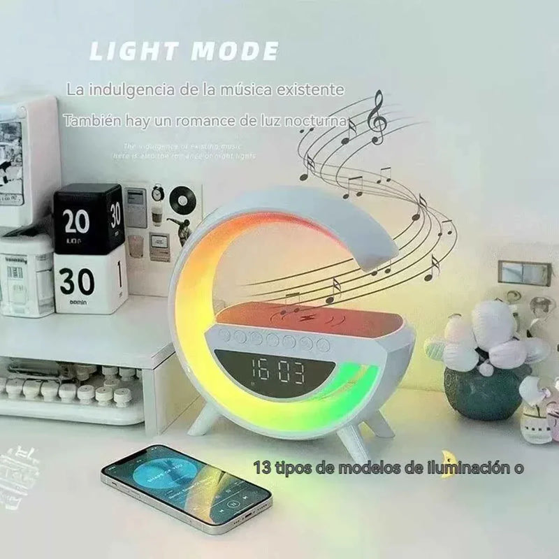 Altavoz Bluetooth G - Cargador inalámbrico + Lámpara LED + Reloj despertador