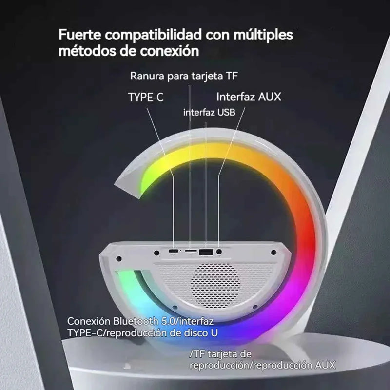 Altavoz Bluetooth G - Cargador inalámbrico + Lámpara LED + Reloj despertador