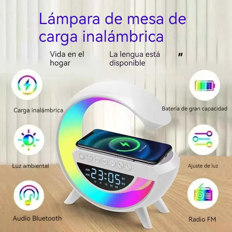 Altavoz Bluetooth G - Cargador inalámbrico + Lámpara LED + Reloj despertador
